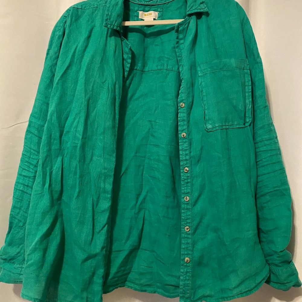 Linen Maeve Vibrant Green Button-down Top